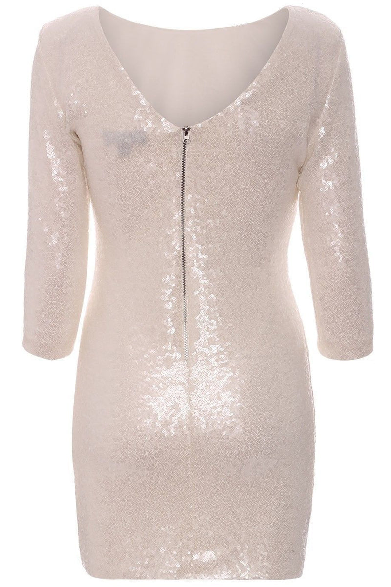 Sequin 1/2 Sleeves Skinny Pencil Club Short Dress