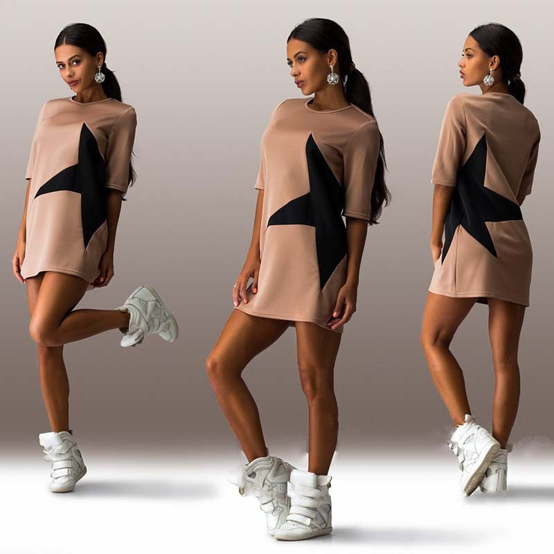 Scoop Print 1/2 Sleeve Loose Short Dress