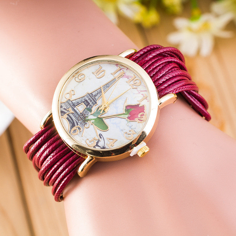 National Style Woven Rose Tower Watch