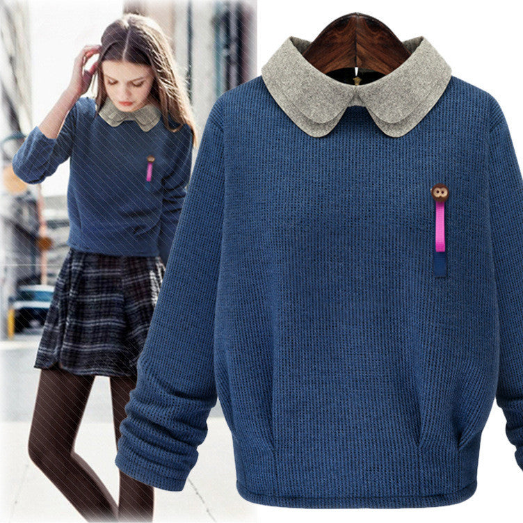 Plus Size Doll Collar Long Sleeve Knit Joker Loose Sweater