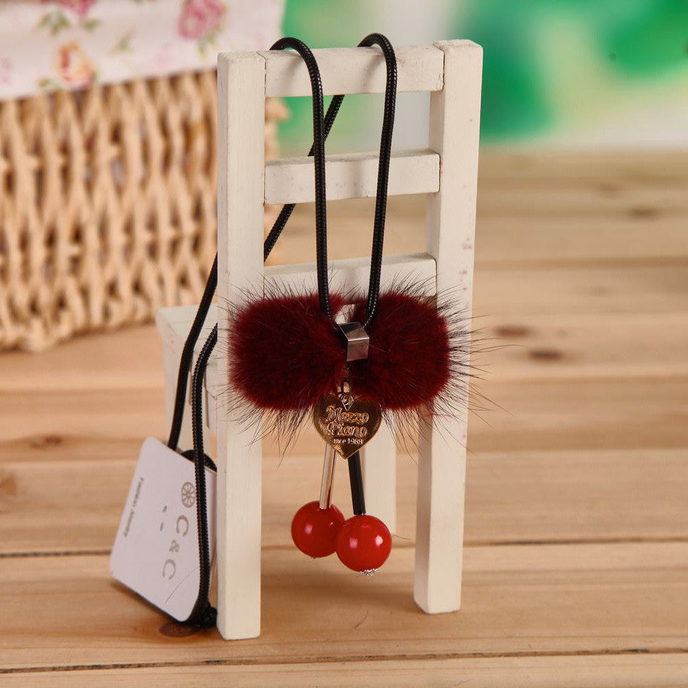 Luxurious Mink Fur Lovely Cherry Bow Long Sweater Chain