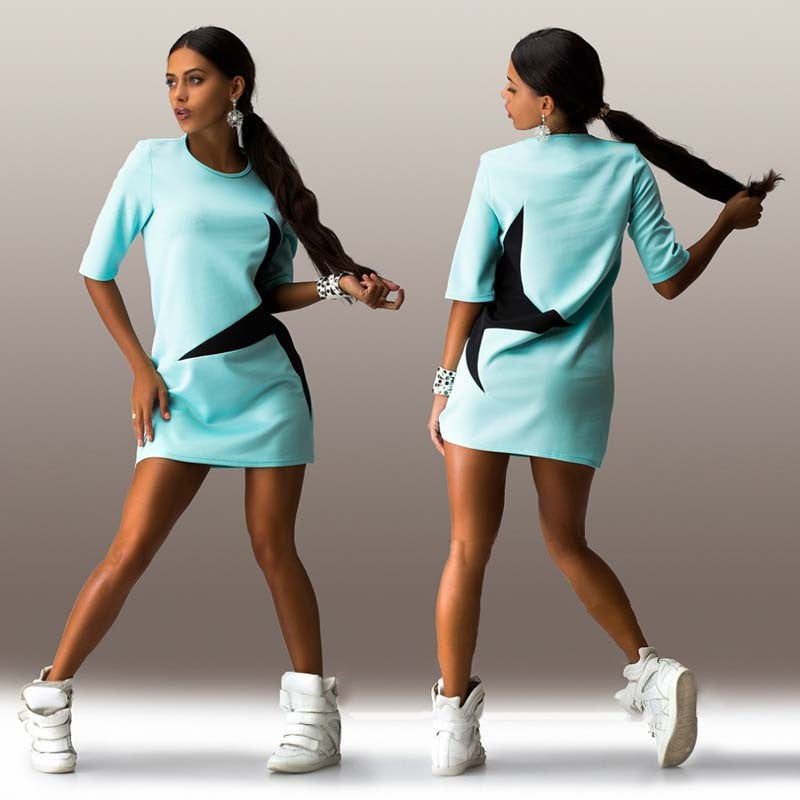 Scoop Print 1/2 Sleeve Loose Short Dress