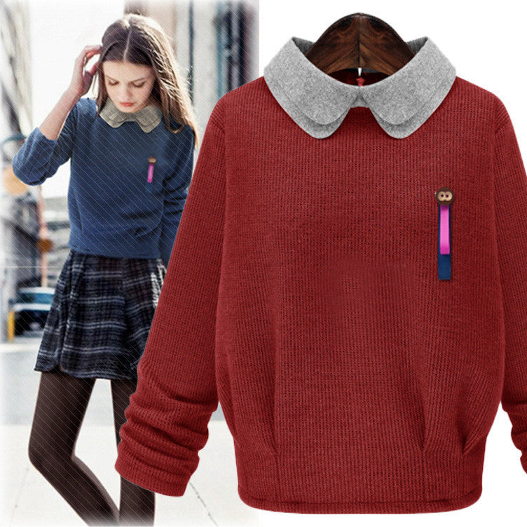 Plus Size Doll Collar Long Sleeve Knit Joker Loose Sweater