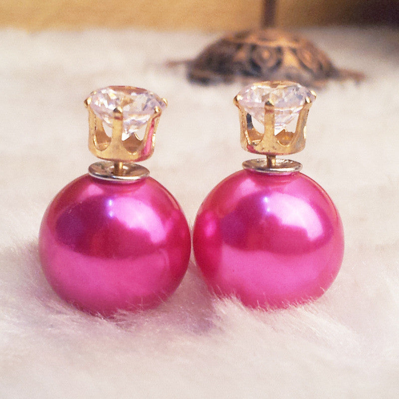 Fashion Crystal Zircon Double Pearl Earring