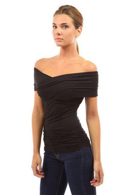Strapless Cross Over Sheath Pure Color Sexy Blouse