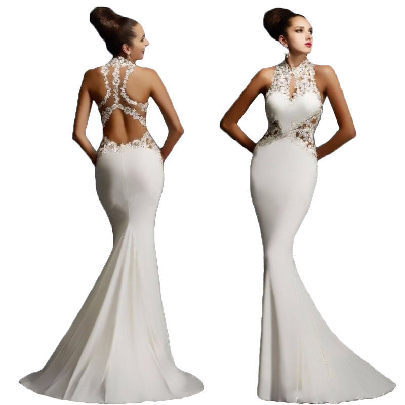 Pure Color Bodycon Mermaid Backless Long Dress