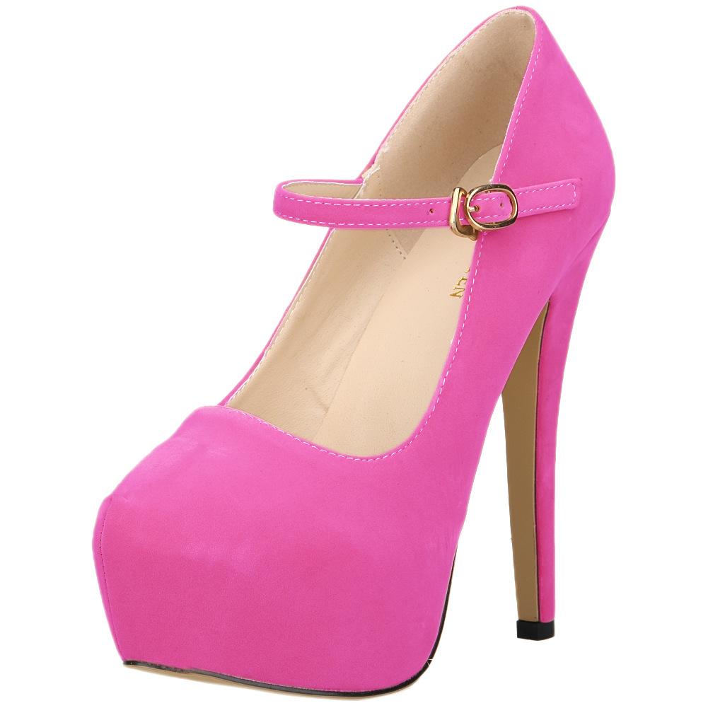 Candy Color Suede Platform Ankle Strap Stiletto High Heels