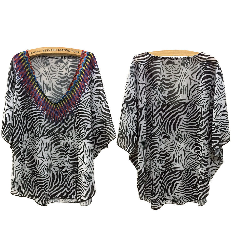 Sexy Zebra-Stripe Printed Bikini Beach Cover Up Dress