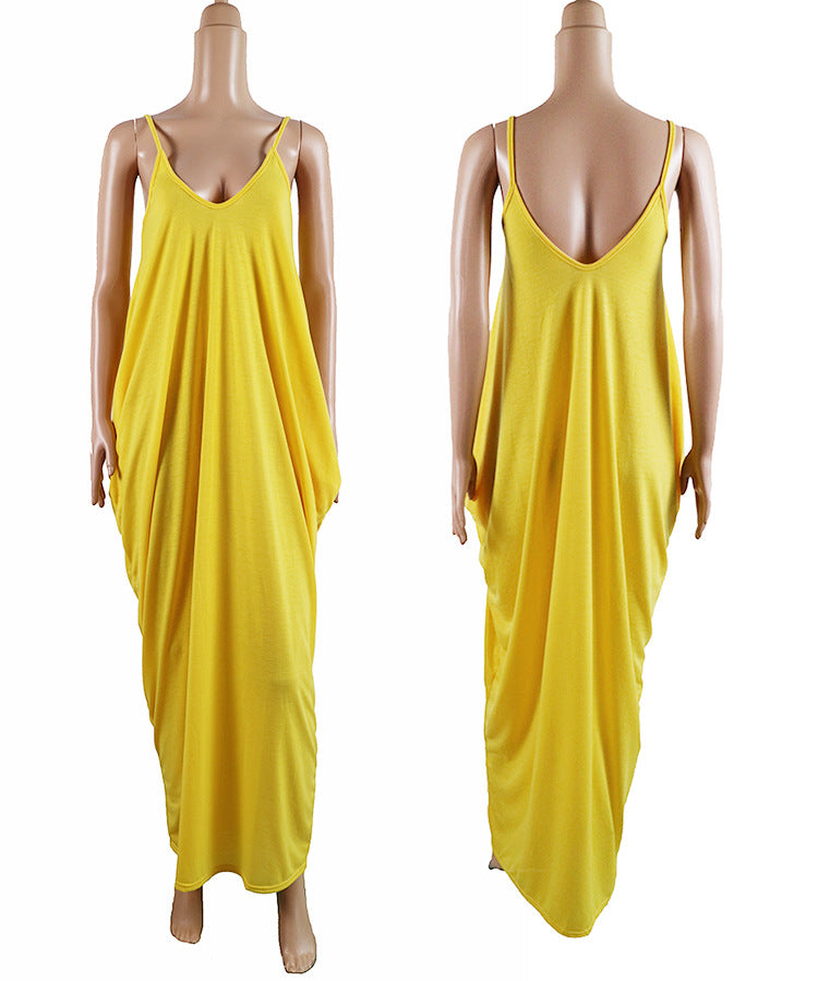 Backless Spaghetti Straps Scoop Long Beach Dress