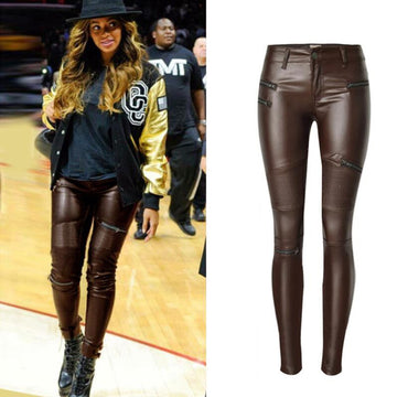 Low Waist Zippers Decoration Long Slim PU Pants