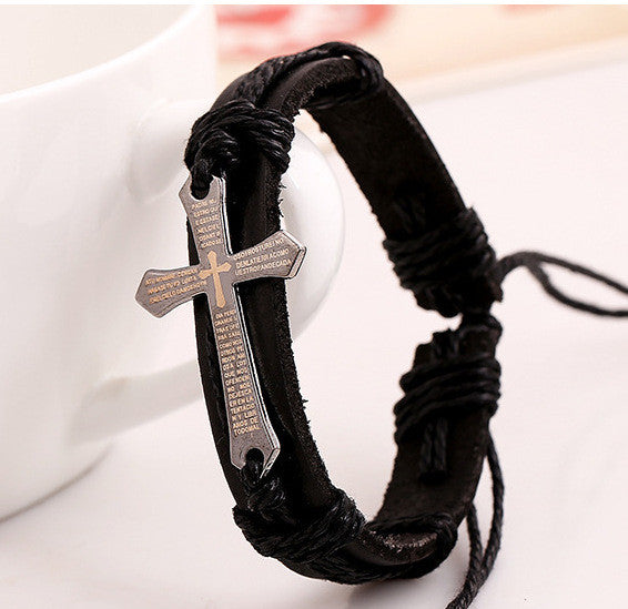 Scripture Cross Leather Bracelet