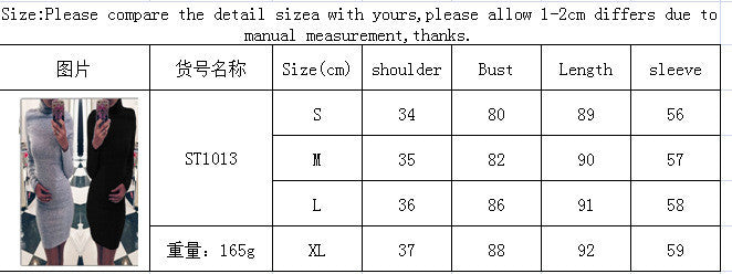 High Neck Slim Warm Long Sleeves Short Dress