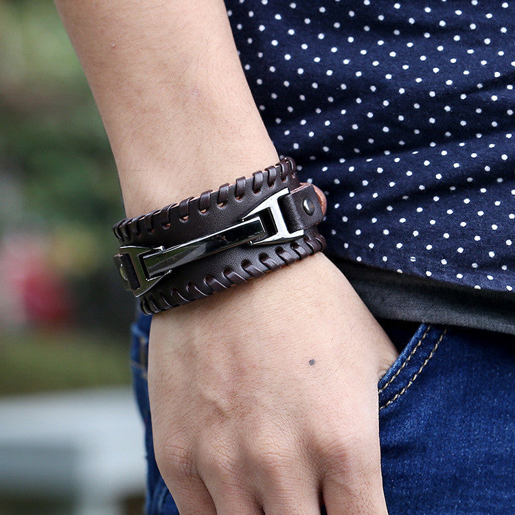Punk Style Braided Leather Bracelet