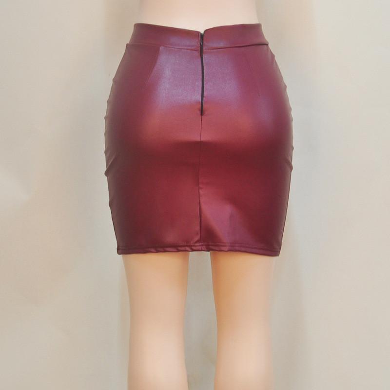 Joker PU Hidden Zipper Fake Pockets Slim Short Skirt