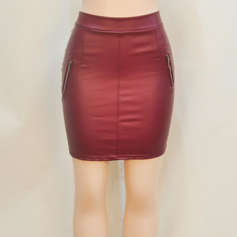 Joker PU Hidden Zipper Fake Pockets Slim Short Skirt