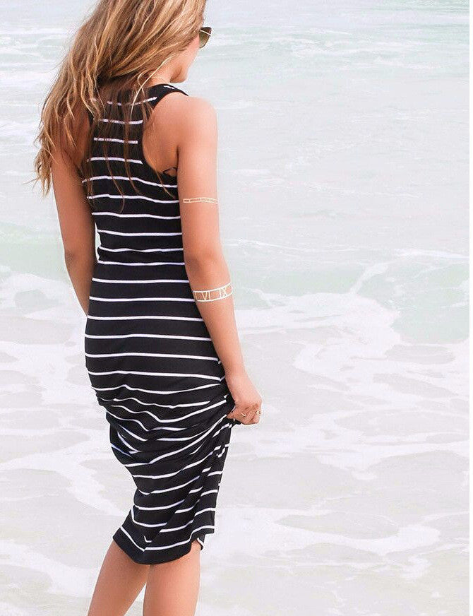 Striped Sleeveless Scoop Loose Long Beach Dress – May Your Fashion