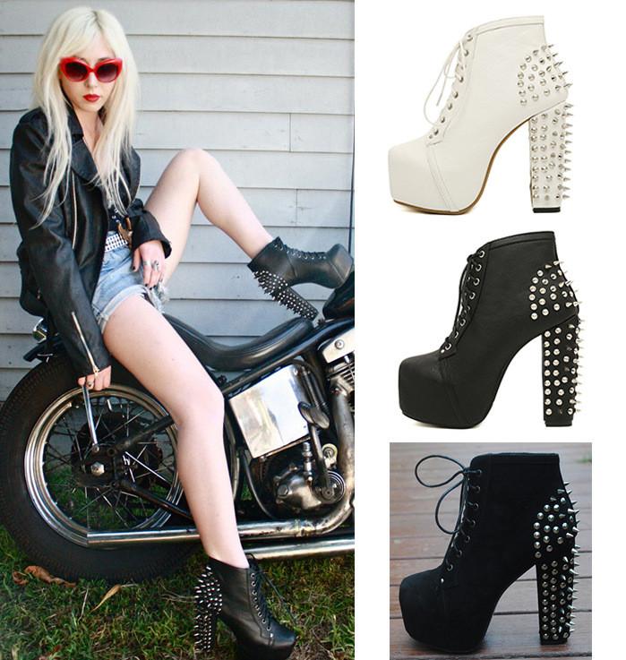 Rock Style Rivet Decoration High-Heeled Short Boots
