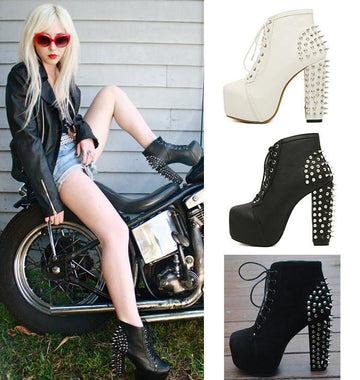 Rock Style Rivet Decoration High-Heeled Short Boots