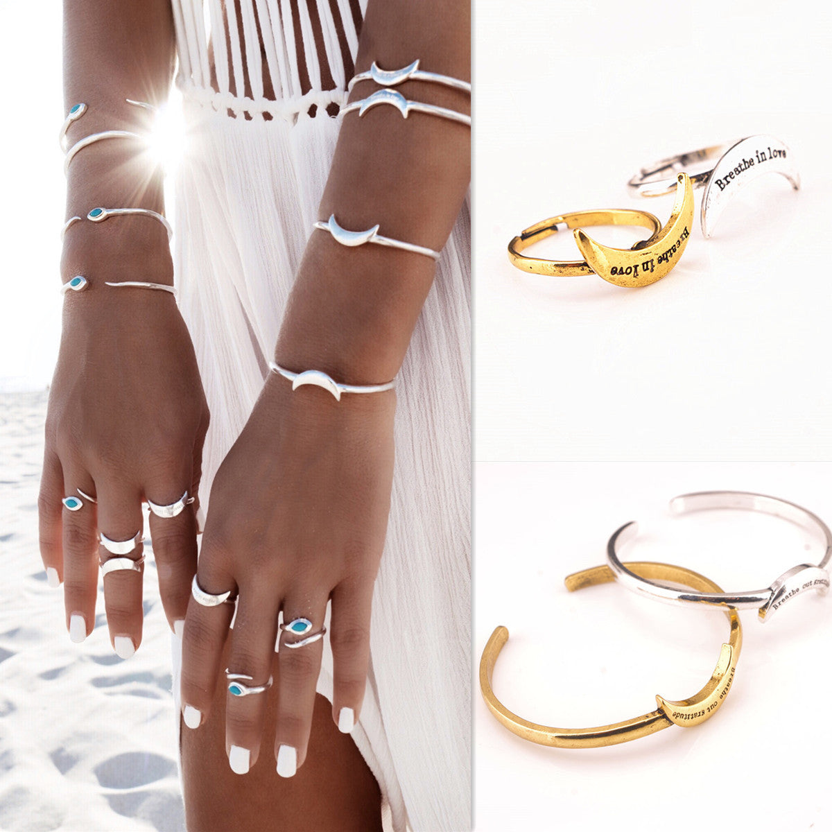 Exaggerated Snake Moon Opening Ring Bracelet