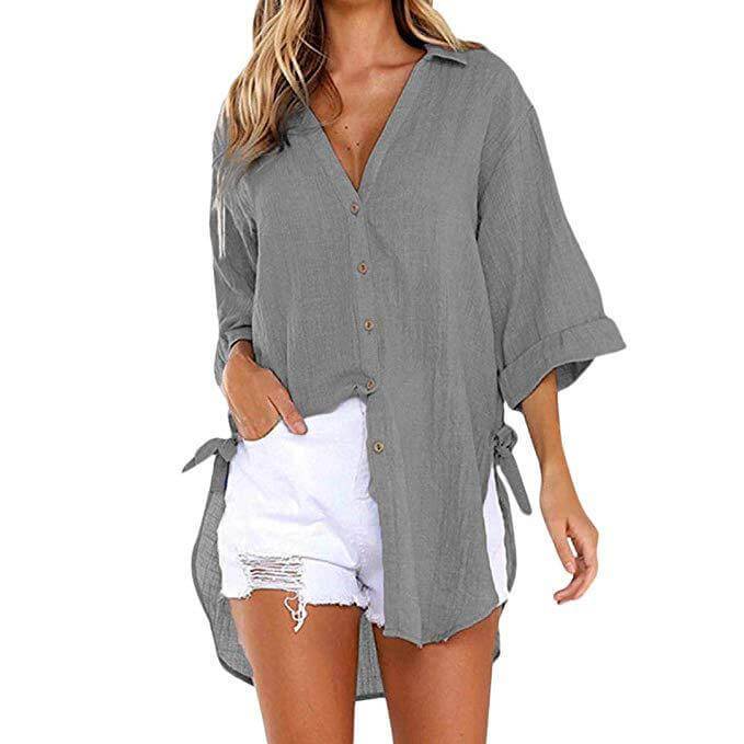 3/4 Sleeve Loose V-neck T-shirt