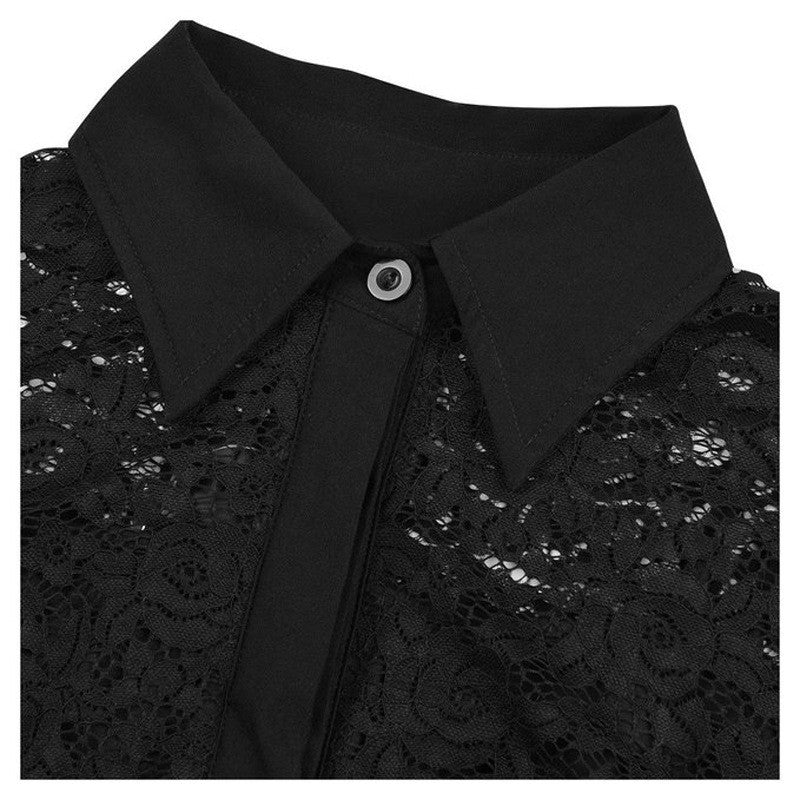 Fashion Lapel Hollow Out 3/4 Sleeve A-Line Knee-Length Dress
