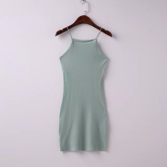 Sexy Spaghetti Strap Ribbed Texture Bodycon Short Dress