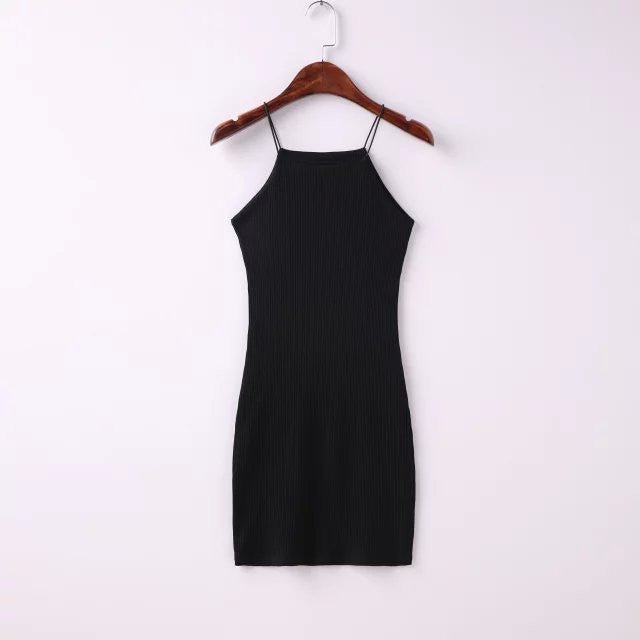 Sexy Spaghetti Strap Ribbed Texture Bodycon Short Dress