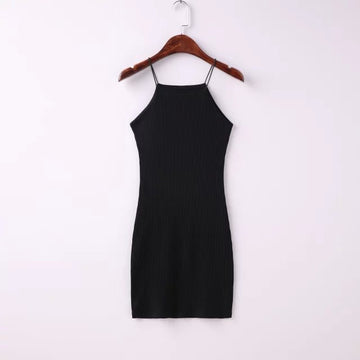 Sexy Spaghetti Strap Ribbed Texture Bodycon Short Dress