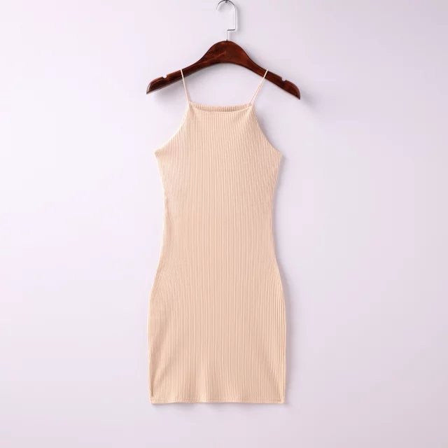 Sexy Spaghetti Strap Ribbed Texture Bodycon Short Dress