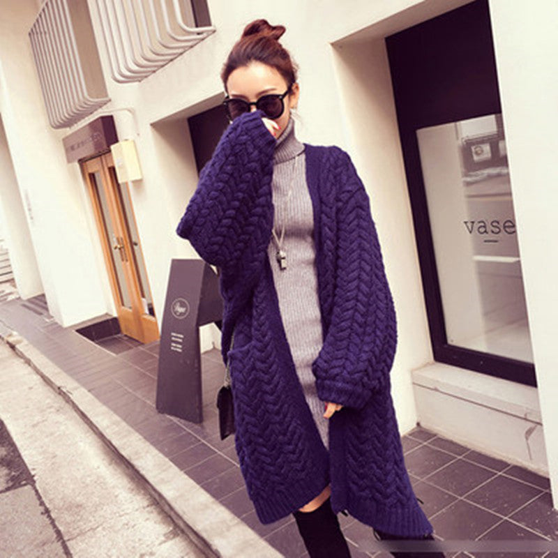 Batwing Cable Dropped Shoulder Long Split Solid Sweater - May Your Fashion - 4