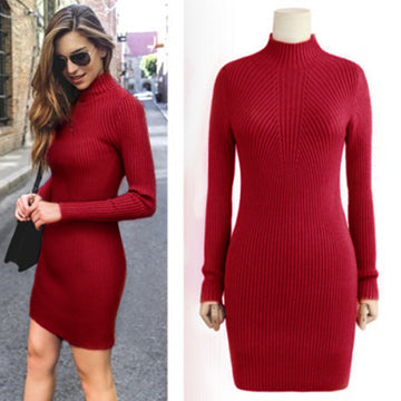 High Neck Bodycon Knitting Sweater Dress