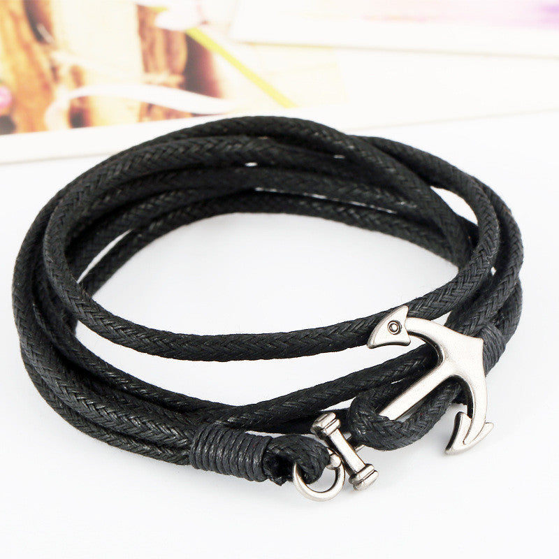 Popular Anchor Decorate Leather Bracelet