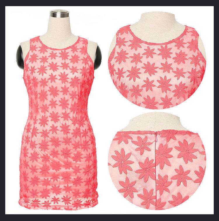Embroidery Sleeveless Scoop Short Bodycon Dress