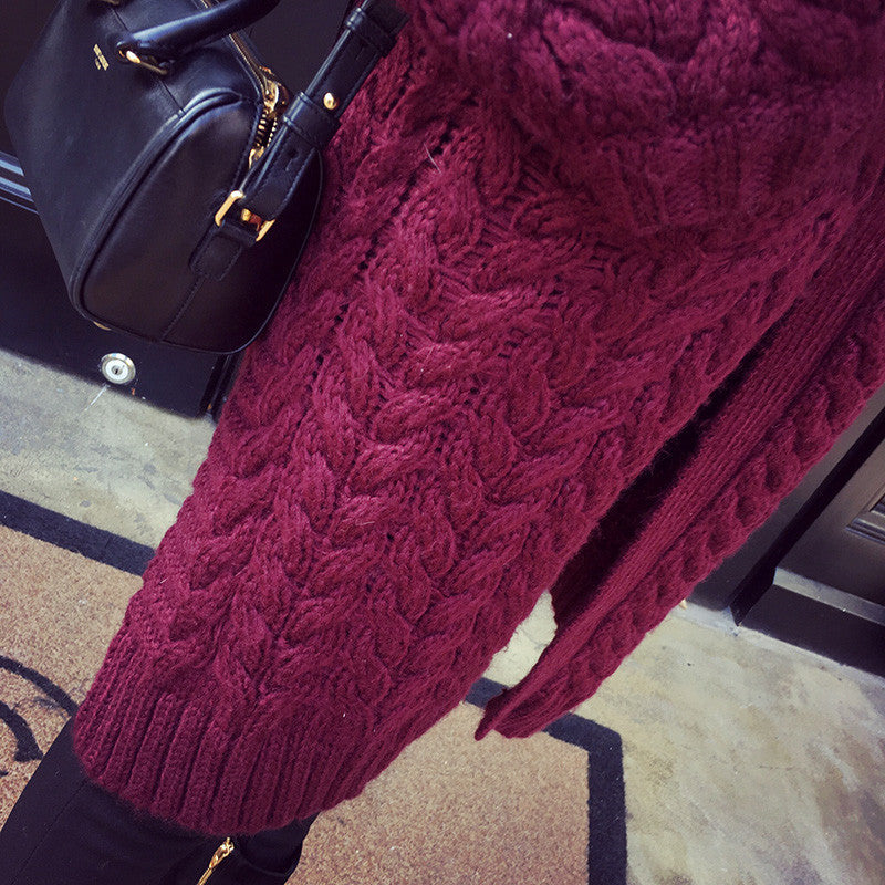 Batwing Cable Dropped Shoulder Long Split Solid Sweater - May Your Fashion - 6