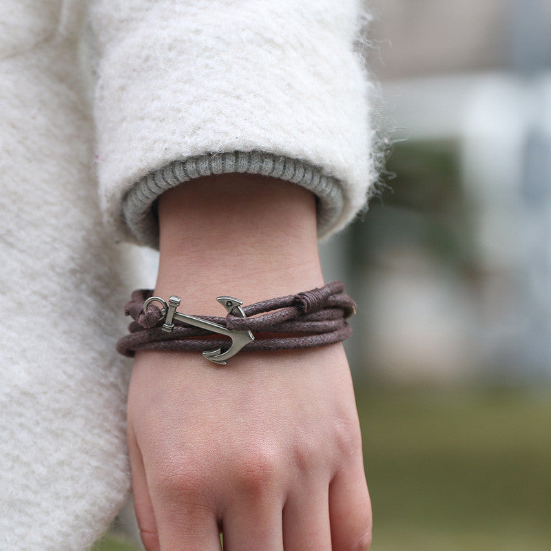 Popular Anchor Decorate Leather Bracelet