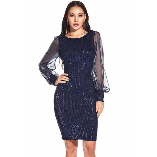 Sexy Mesh Sequin Patchwork Casual Party Dress