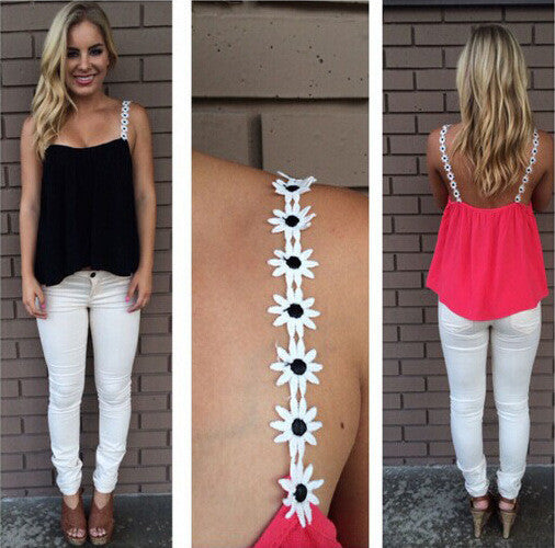 Spaghetti Strap Flower Casual Ruffled Chiffon Vest