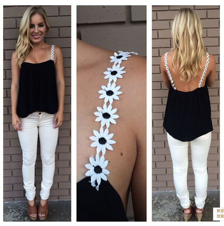 Spaghetti Strap Flower Casual Ruffled Chiffon Vest