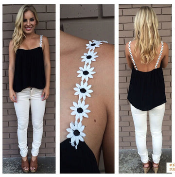 Spaghetti Strap Flower Casual Ruffled Chiffon Vest
