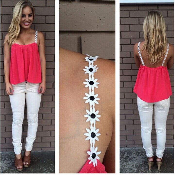 Spaghetti Strap Flower Casual Ruffled Chiffon Vest