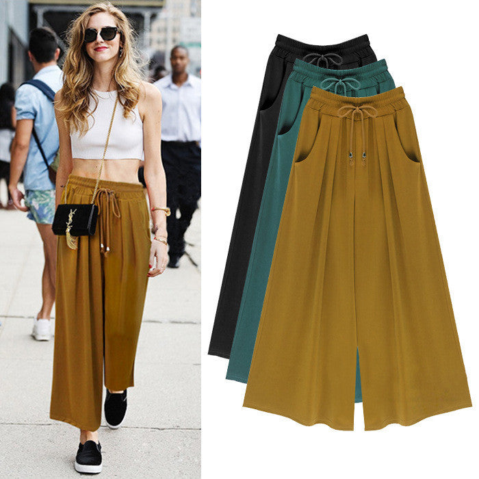 Drawstring Loose Wide Leg Casual Plus Size 9/10 Pants