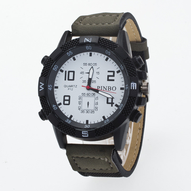 Round Dial Scale Digital Canvas Leather Fashion Watch