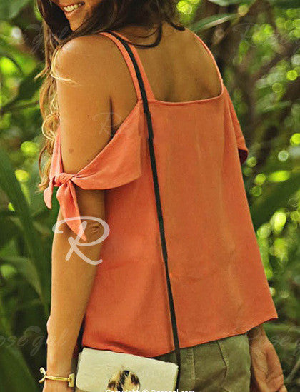 Off-shoulder Pure Color Casual Scoop Chiffon Blouse