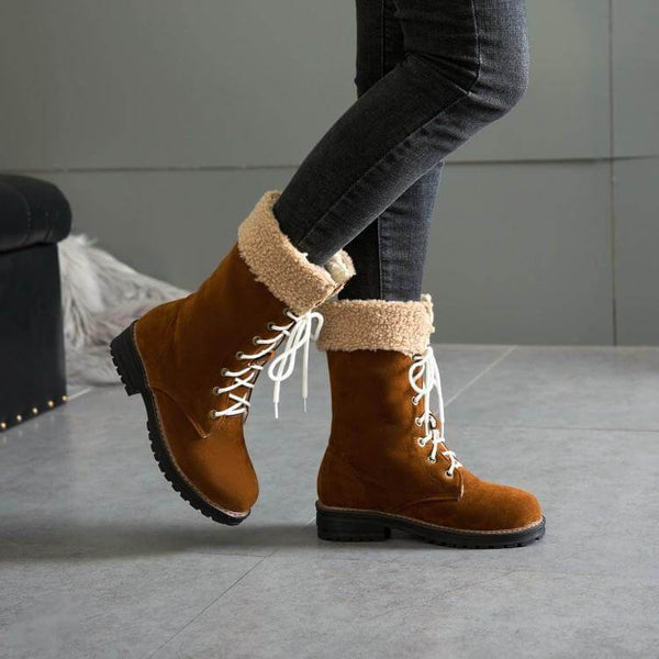 Lace Up Chunky Heel Suede Calf Boots