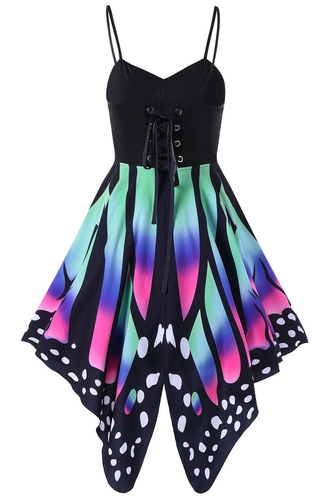 Patchwork Print Spaghetti Straps Butterfly Short Dress
