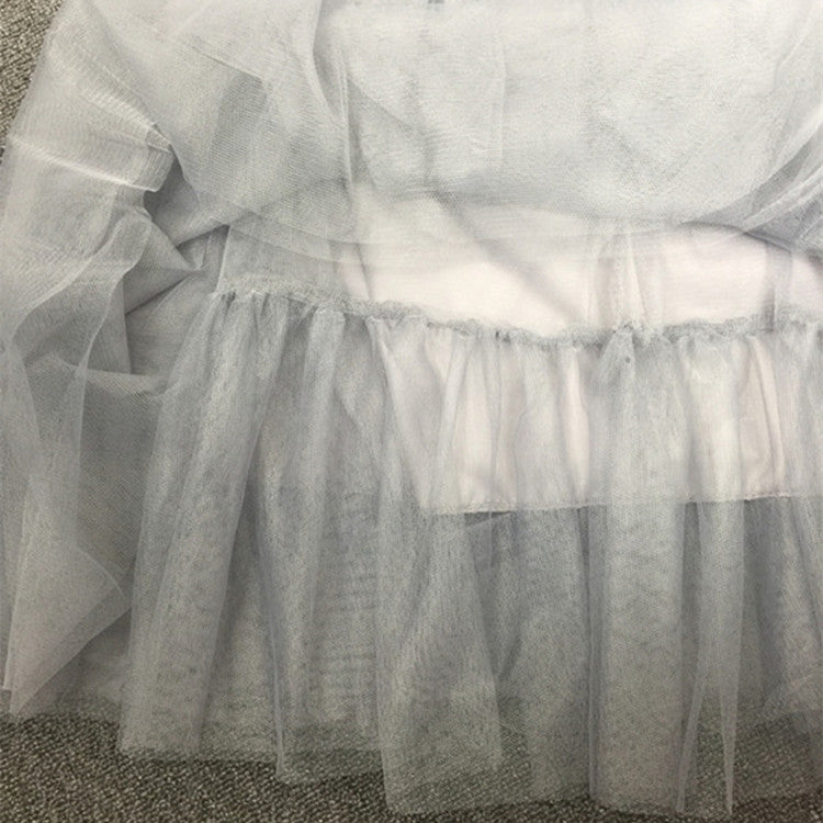 High Waist Pure Color Mesh Pleated Long Skirt