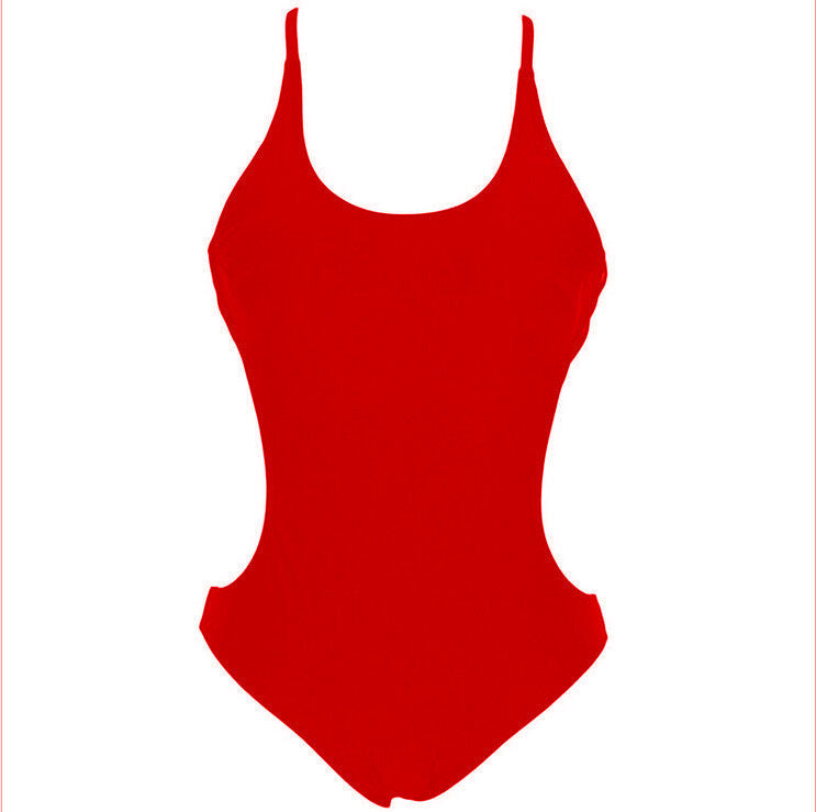 Pure Color Straps Back Scoop Neck One Piece Swimwear
