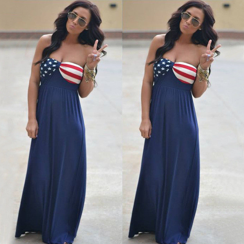 Strapless American Flag Print Long Dress - May Your Fashion - 4