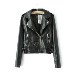 Lapel Zipper Rivet Pockets Crop PU Jacket - May Your Fashion - 1
