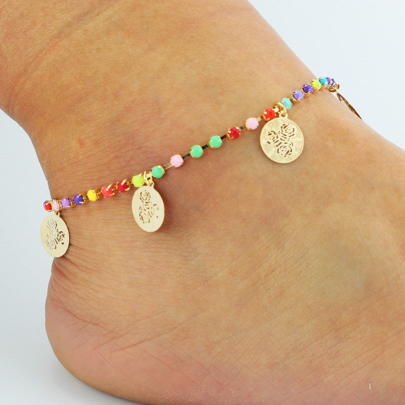 Claw Colored Crystal Rose Wafer Tassel Anklet